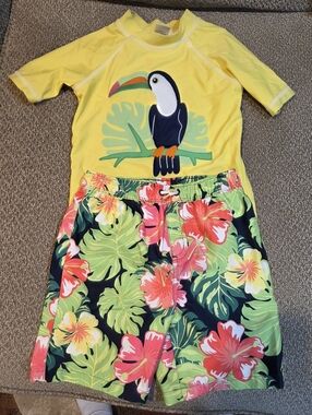 Gymboree Yellow Toucan Swim Set with Tropical Print Shorts